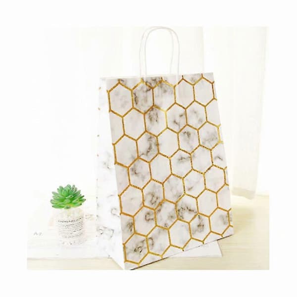 Varmstemplet Marmor Taske, Hvid Kraft Papirpose, Mode Papirvare Taske, Gavepose, Medium