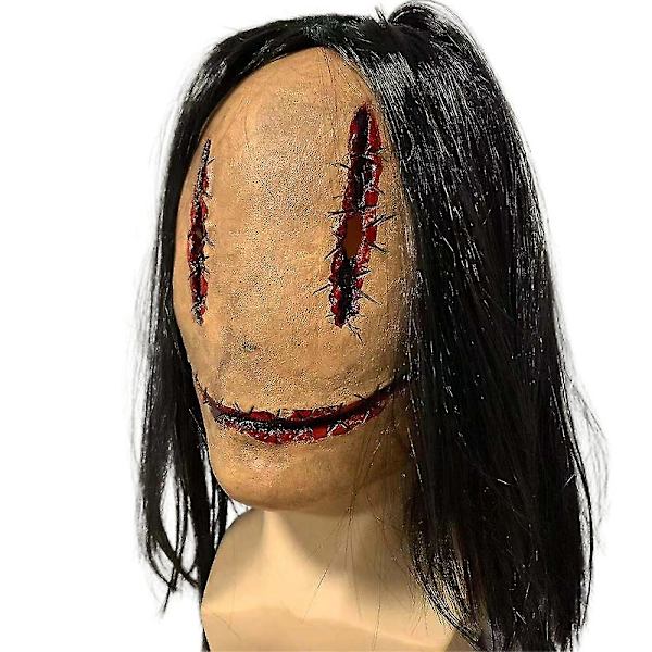 Stitch Kvinnelig Spøkelse Latex Maske Med Svart Parykk Halloween Fest Skrekk Skummel Hode Deksel Kostyme Rekvisitt