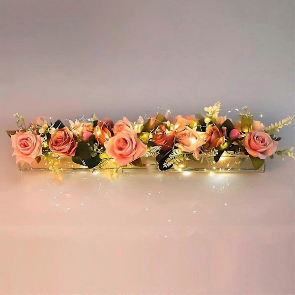 Klar Akryl Blomstervase Rektangulær Blomsterdekorasjon til Spisebord, Lang Rektangulær Akrylvase til Hjem Bryllup Spisebord Dekor With lights S