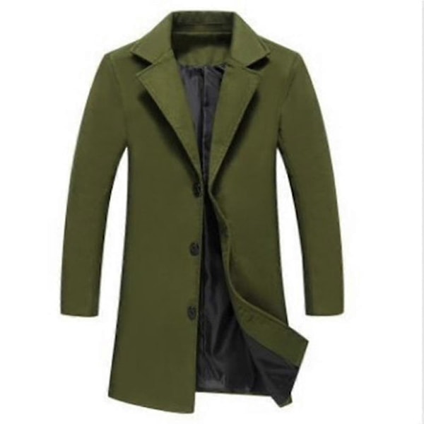 Stor Storlek Herr Klassisk Yllerock Varm Vinter Enkelknäppt Lång Trenchcoat Casual Slim Fit Ytterkläder Green 4XL