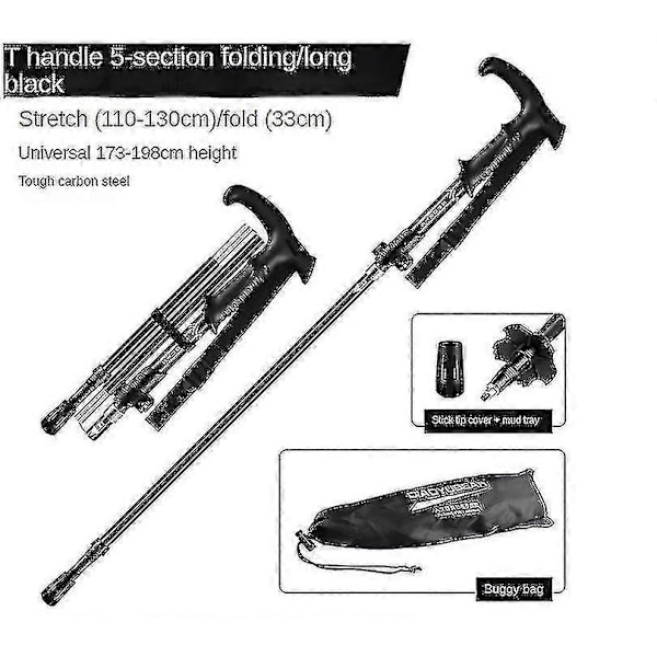 Hopfällbara Vandringsstavar i Aluminium med Snabblås, Vikbara, Teleskopiska, Ultralätta för Seniorvandring, Ryggsäcksturer, Vandring black T handle Short