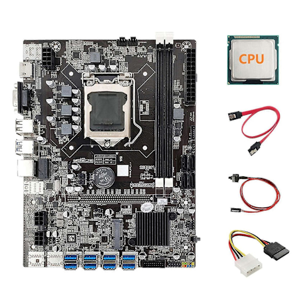 B75 Eth Mining Bundkort 8xpcie Til Usb+cpu+4pin Ide Til Sata Kabel+sata Kabel+switch Kabel Lga1155