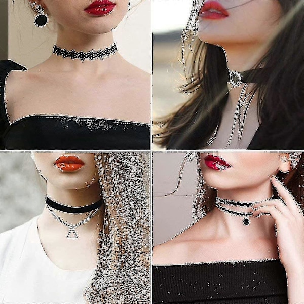 Choker Halskjede Svart 8 Stk Fløyel Chokers Svart, Svart Klassisk Gotisk Choker