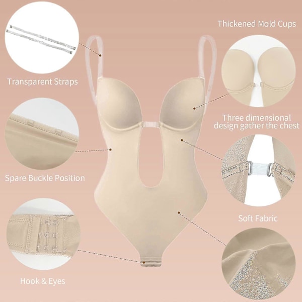 Dame Dyb V-udskæring Body Shaper Stropløs Rygløs Bodysuit Shapewear