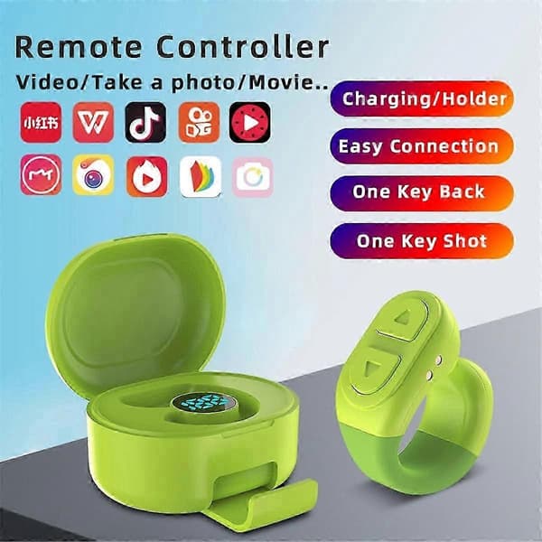 Scrolling Ring Fjernkontroll Bluetooth Sidevender Klikker med Digitalt Ladeetui for IOS Android Telefon