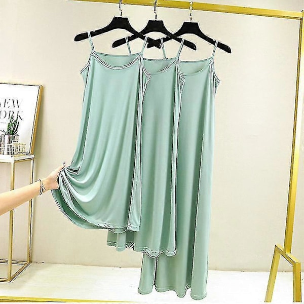 Sömlös hel underklänning under klänning dam sommar plus size ärmlös is silke underkjol underkjol sexig smal axelband nattlinne_h Green-92cm XL Weight(65-80kg)