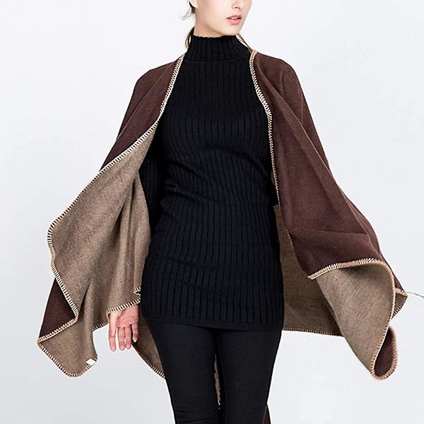 Sjal Reversibel Ensfarget Åpen Front Cardigan Wrap For Kvinner brown