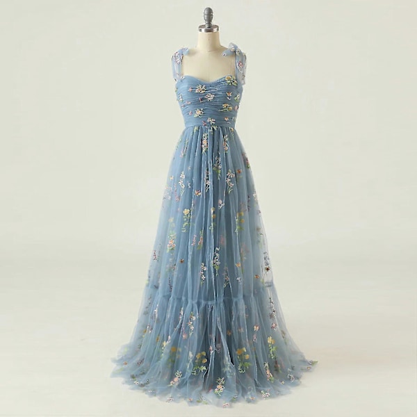 Kjoler til Kvinder Hjemkomst Kjoler Pufærme Blomsterbroderi Tyl Formelle Kjoler Blue 2 2XL