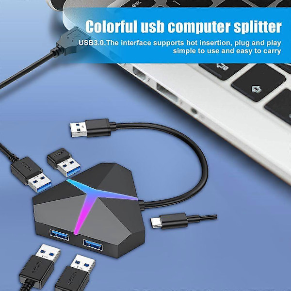 4-Port USB3.0 Hub Med Strömförsörjning Splitter Expander Multi Extra USB-Port Extender Adapter 5Gbps Höghastighetsdataöverföring Dockningsstation Laptop Tillbehör