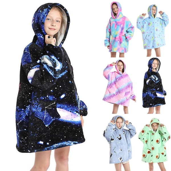 Filt Luvtröja Fleecefodrad Varm Sherpa Stjärnfickor Överdimensionerade Loungewear Nattkläder För flickor Pojkar Tonåring Universe