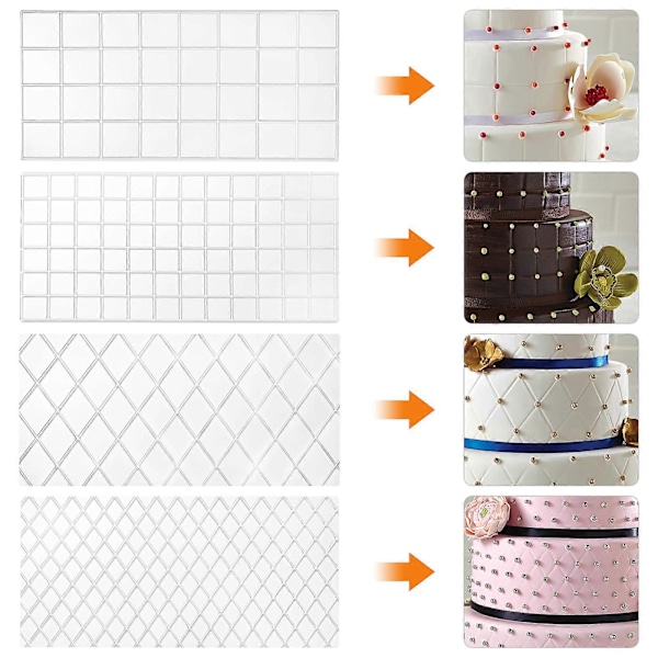 4 stk. Grid Plastmønster Transparent Kornform Impresjon Fondant DIY Kakeform Pudding Geléform