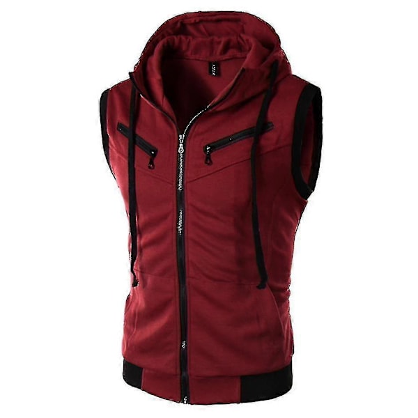 Herre Hætte Full Zip Vest Tanktoppe T-shirt Sport Sommer Red L