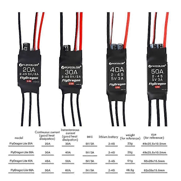 Flycolor ESC Fastvinget RC Flymodel Børsteløs Model ESC 20a30a40a50a 2-4s Til RC FPV Flyvemaskine