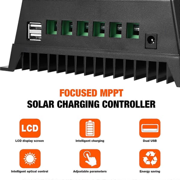 Solar Laderkontroller Solcellebatteri Intelligent Regulator 12V/24/V36V/48V Solcellepanel Kontroller 100A