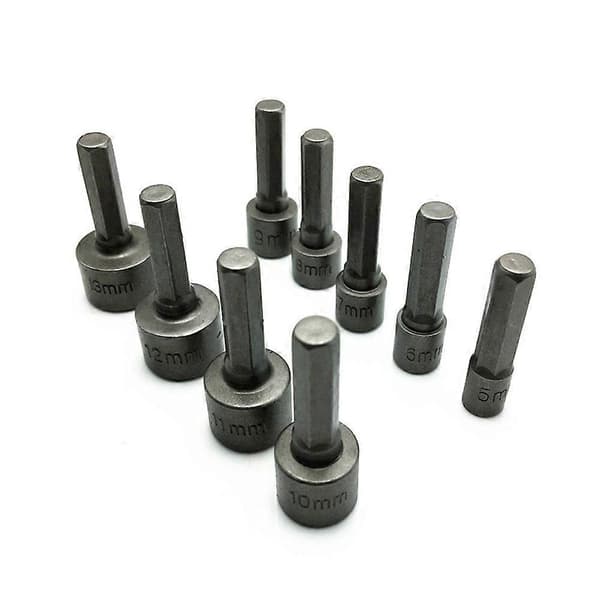 9 st/set Hylsnyckelmunstycken Mutterdragare Set Borr Adapter 5mm-13mm