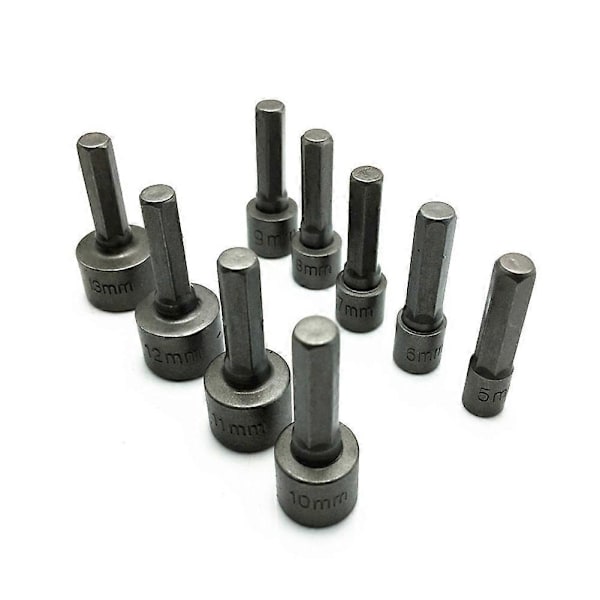 9 stk/sett sekskant pipehylser dyser muttertrekker sett boradapter 5mm-13mm