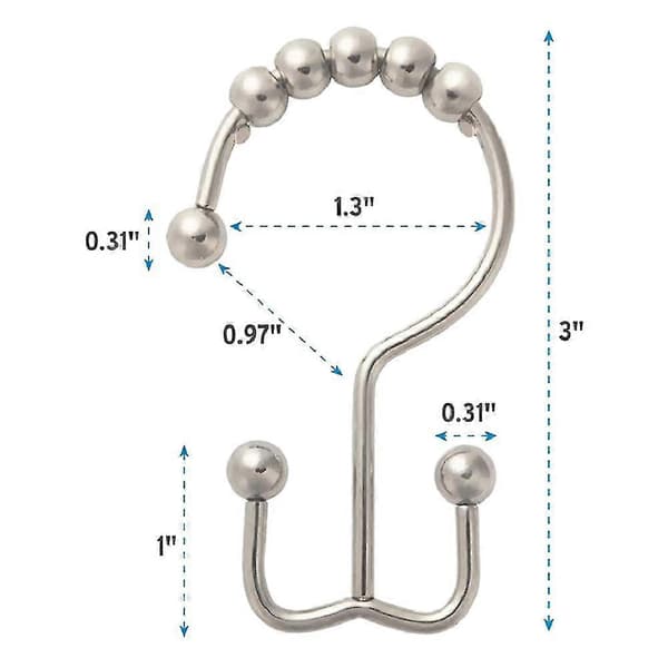 Duschdraperikrok Ring Rostfri Metall Dubbel Glid Duschkrok För Badrum Duschstång Draperier