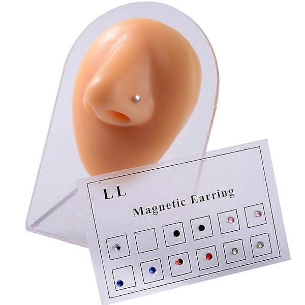 12 st Näsringar Magnet Icke Piercade Unisex Falska Piercingar Blandade Färger Läpp Öra Tragus Broskringar för Fest