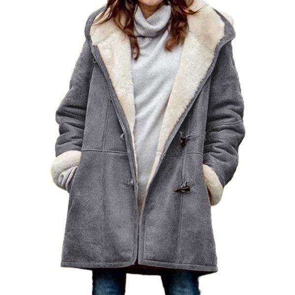 Plus size damkappa fleece huva kofta Casual långärmad värmande ytterkläder för hösten Gray M