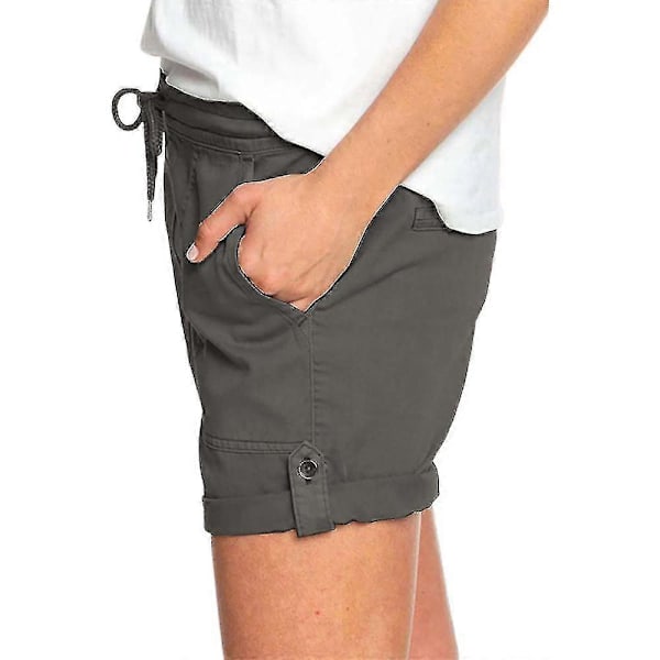 Dame Sommer Elastisk Talje Snøre Cargo Shorts Med Lommer Korte Bukser Dark Gray XL