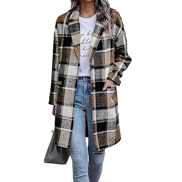 Dam Rutig Jacka Mellanlång Trenchcoat Höst Ulljacka Khaki 2XL