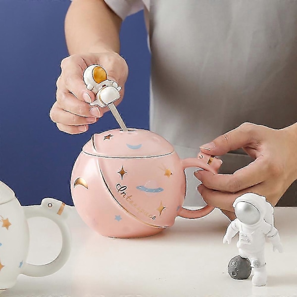 450ml Luova Sarjakuva Astronautti Muki Pari Planeetta Iso Keraaminen Muki Toimisto Maito Kahvikuppi Kannella