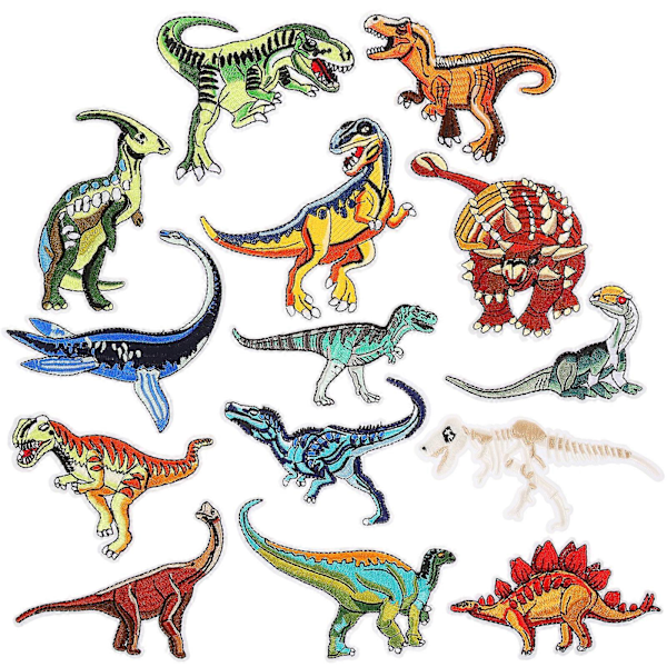 14 stk. Søde Dinosaur Broderede Mærker DIY Tøj Klistermærker Stofmærker Tøjdekorationer