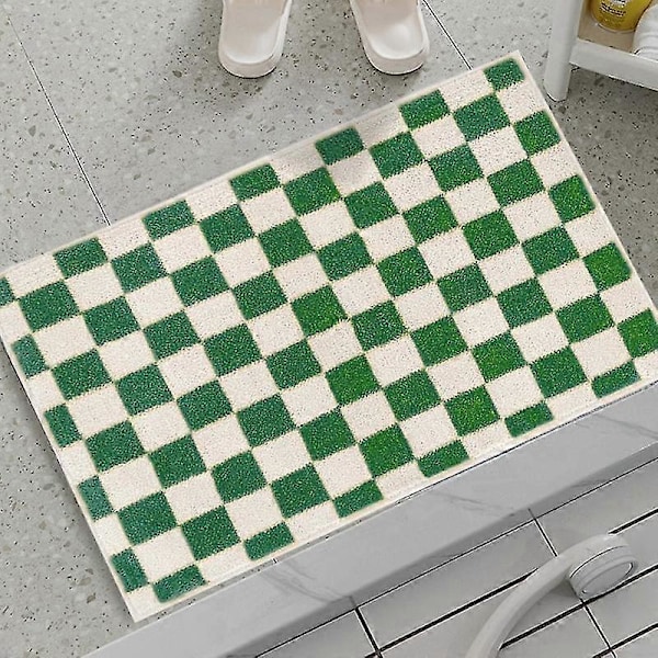 Skakternet Badeværelsesmåtte Tyk Skridsikker Bademåtte Absorberende Entré Dørmåtte til Soveværelse Tæppe Boligindretning Gulvmåtter Black Bath Mat 50X80CM