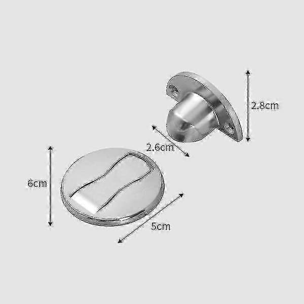 Magnetisk dørstopper, 2-pak, børstet rustfrit stål, usynlig, kraftig magnetisk dørstopper, sølv, ingen boring - CE