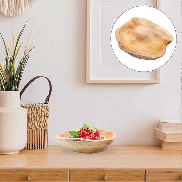 Rustik Træ Frugtskål Udskåret Træ Salatskål Snacks Serveringsfad Hjem Træ Serveringsskål