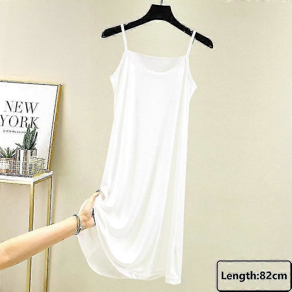 Sömlös hel underklänning under klänning dam sommar plus size ärmlös is silke underkjol underkjol sexig smal axelband nattlinne_h White-82cm L Weight(55-65kg)