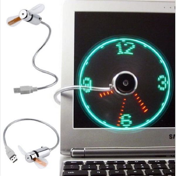 USB-vifte Koble til Phodurable Justerbar Mini Fleksibel Vifte LED-lys USB-port Time Clock Skrivebordsklokke Kul Gadget Tidsvisning