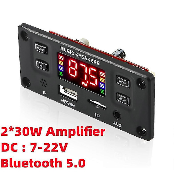 2x30w Spiller Der Kort 12v Forsterker Tann 5.0 Bilradiomodul Tf Usb Aux Wma Spiller D