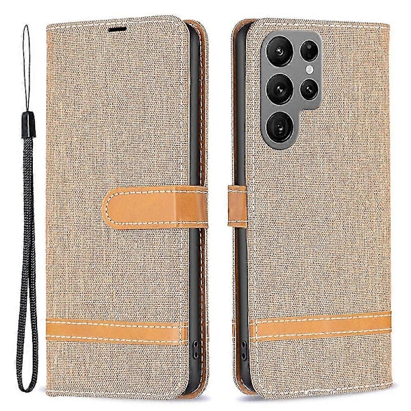 Samsung Galaxy S24 Ultra -kotelo, farkkukangaslompakkopuhelinkotelo Brown Style H Samsung Galaxy S24 Ult