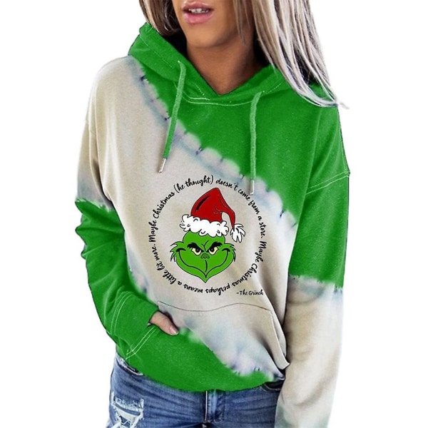 Merry Christmas Grinch Hoodie Huvtröja för kvinnor Xmas Funny Pullover Jumper Grön Monster Långärmad Toppar L