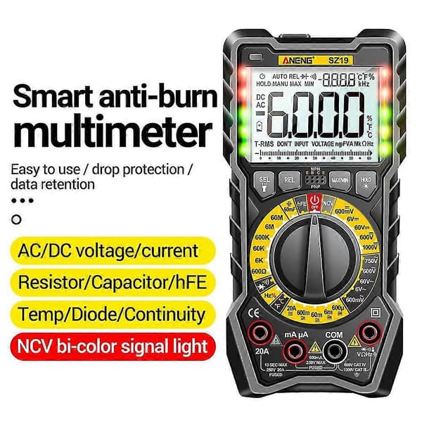 Sz19 Digital Multimeter 6000 Räknare Multimeter Avometer Transistor Kondensator Testare Professionell M