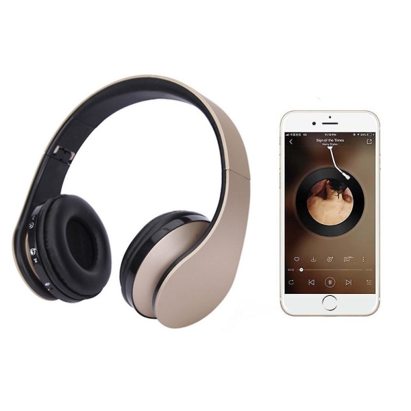 Bluetooth hörlurar Trådlösa, Over Ear-headset med mikrofon, hopfällbara och lätta, Mp3-läge och FM-radio för mobiltelefoner Laptop-tv Gold