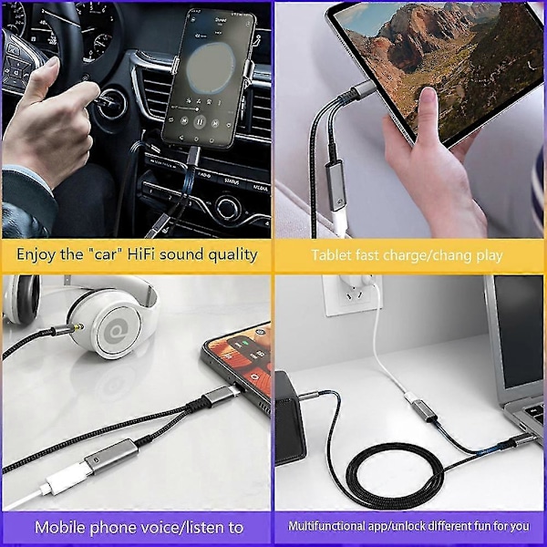 Type C - 3,5 mm:n audioadapterikaapeli Aux Auto Hifi -audioadapteri Digitaalinen dekooderi Kuulokeliitäntäadapteri
