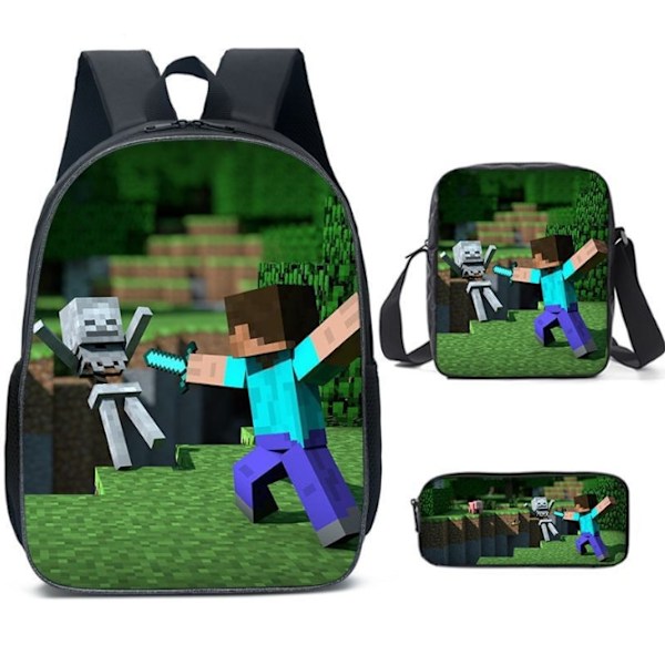 3 kpl/setti MINECRAFT 3D-tulostetut lasten reput Tyttöjen poikien reput Lasten koululaukut Sarjakuva-aiheinen lastentarhareppu Gold 16 Inches