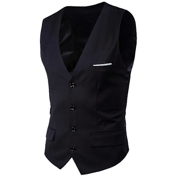 Stor Storlek Herr Enfärgad Kostymväst Enkelknäppt Affärsväst Black 4XL