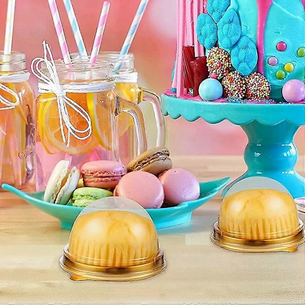 100 st Genomskinliga Mini Muffinboxar i Plast Muffin Pod Dome Muffin Tårtbehållare Box Individuell Muffin