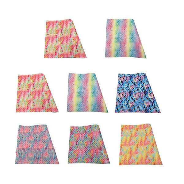 8 st PU Läder Tyg Glitter Fiskskalsmönstrat Tryck Gradient Färg Tyg Hantverk Sömnadsmaterial för DIY Handgjorda Hantverk (Blandade Färger)