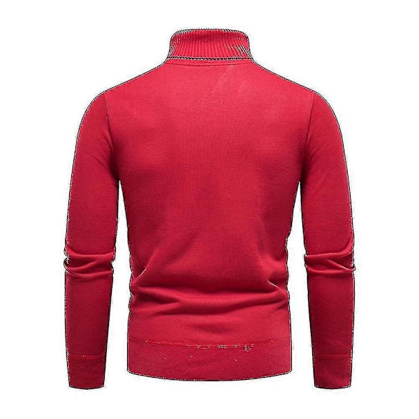 Herr Enfärgad Polokrage Basic Tröja Vinter Slim Fit Tjock Stickad Varm Pullover Topp Red 2XL