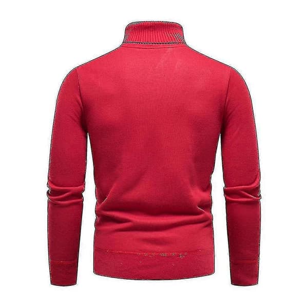 Herre Ensfarvet Rullekrave Basic Sweater Vinter Slim Fit Tyk Strik Varm Pullover Top Red L