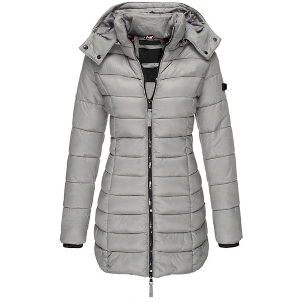 Dame Varm Hætte Dunjakke Casual Slim Frakke Puffer Jakke Dame Quiltet Letvægts Puffer Jakke - khaki Gray M