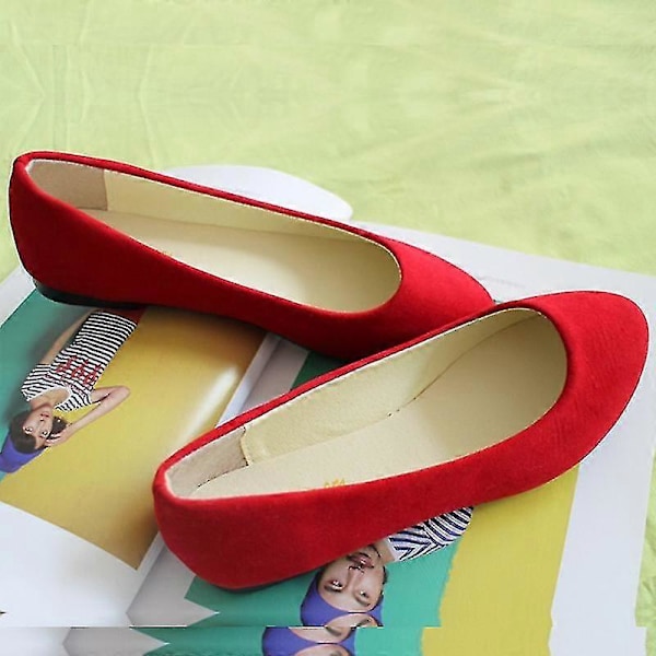 Dam Mockaskor Platta Sandaler Balett Ballerina Dolly Bröllopsskor Casual Båtskor Red 40