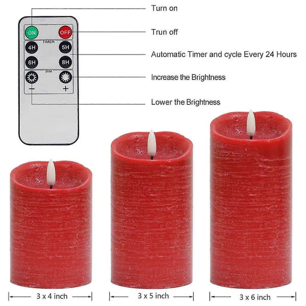 3D Fladdrande Ljus Batteridrivet Fjärrkontroll Timer LED Rörlig Veke Dansande Låga (röd)