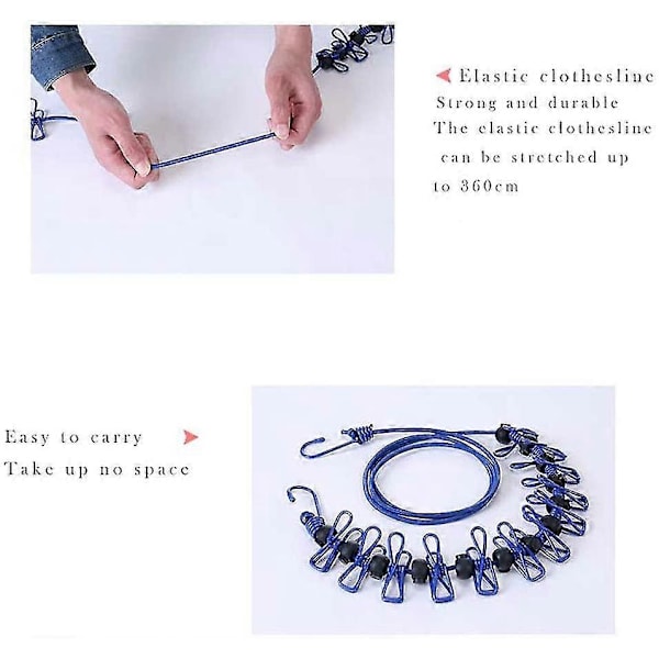 2-pack klädstreck, elastiskt justerbart bärbart klädstreck för resor