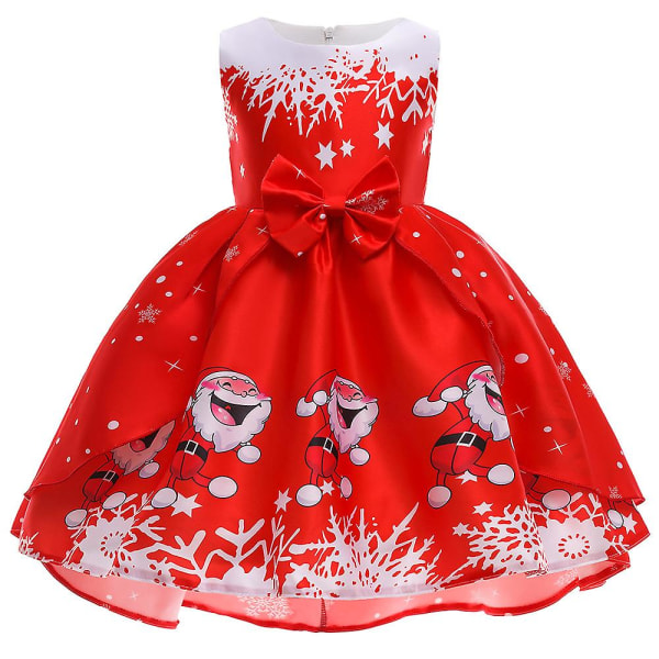 Julflickor Barn Ärmlös bowknot Skater Swing Dress Formell kväll Födelsedag Julfest Balklänningar Red A 5-6 Years