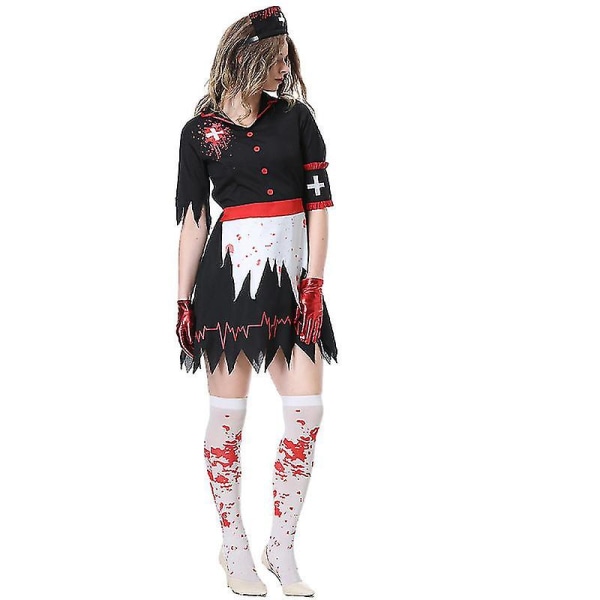 Vampyrer Zombie Blodig sjuksköterska Cosplay kostym Vuxna kvinnor Uniform Skräck Flicka Klänning Fina kläder Halloween Carnival Party L